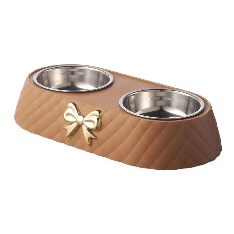 Elegant Bowknot Double Pet Bowl – Stainless Steel Food & Water Feeder