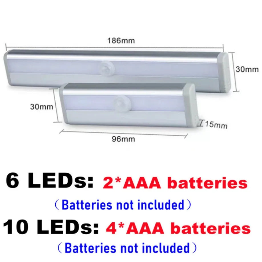 Motion Sensor LED Under-Cabinet Light Bar – Wireless, Battery Powered, 6 or 10 LED