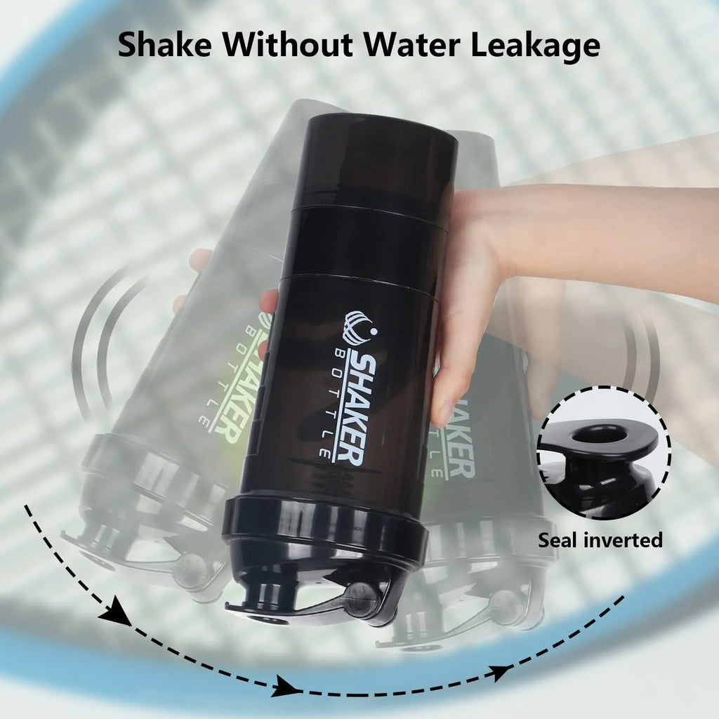3-in-1 Protein Shaker Bottle – Leak-Proof Gym Shaker with Powder & Pill Container (600ml)