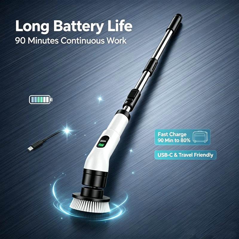 Electric Spin Scrubber – AI Chip & LED Smart Display, 7-in-1 Cordless Cleaning Brush