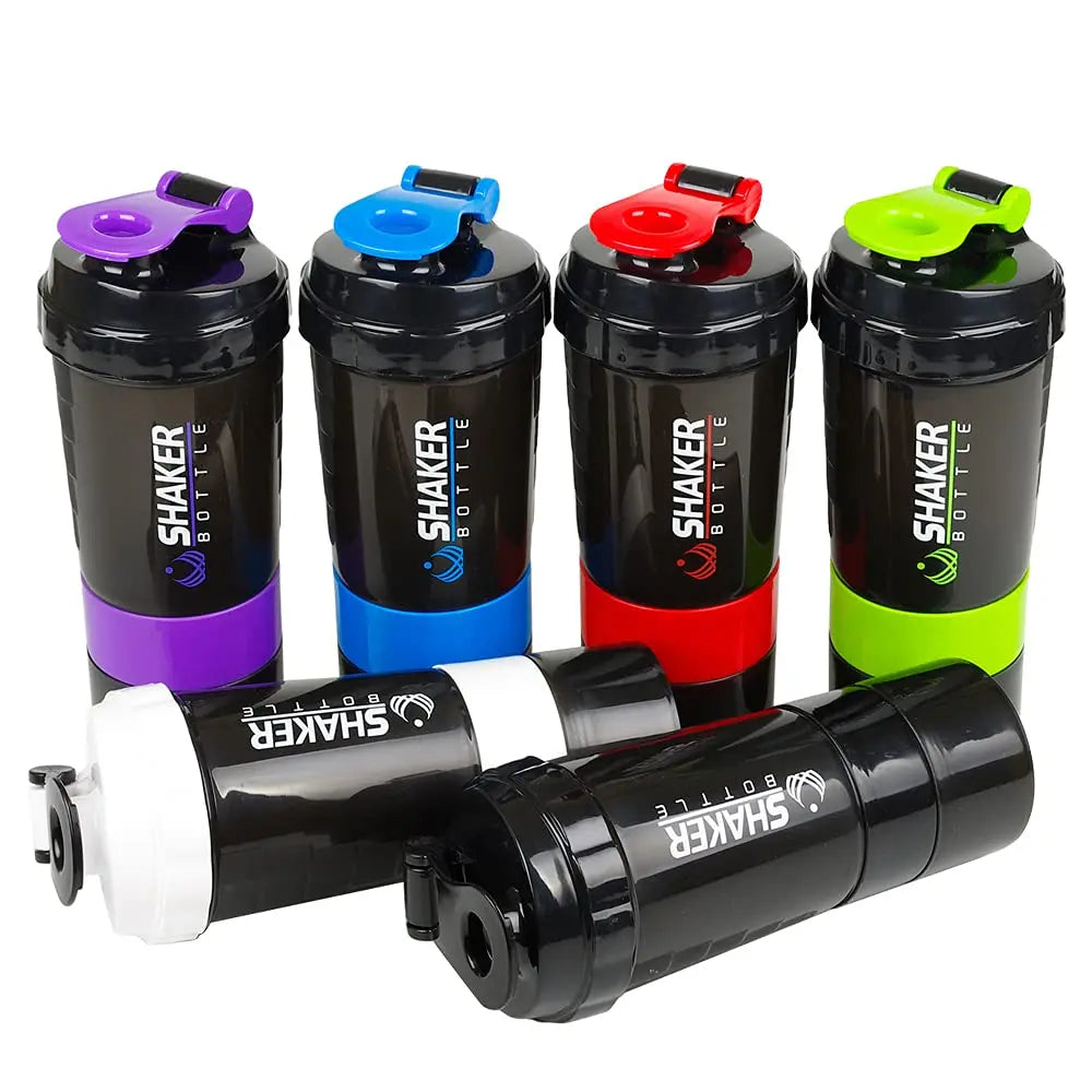3-in-1 Protein Shaker Bottle – Leak-Proof Gym Shaker with Powder & Pill Container (600ml)