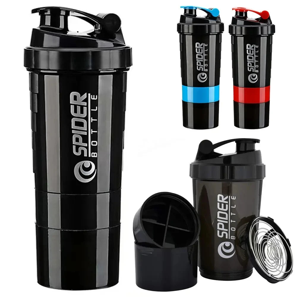 3-in-1 Protein Shaker Bottle – Leak-Proof Gym Shaker with Powder & Pill Container (600ml)
