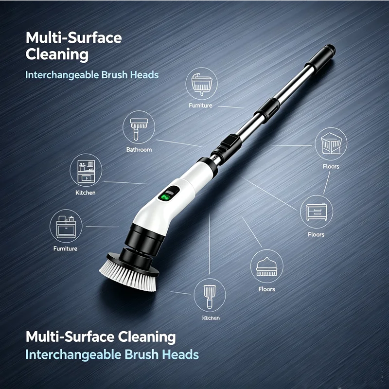 Electric Spin Scrubber – AI Chip & LED Smart Display, 7-in-1 Cordless Cleaning Brush