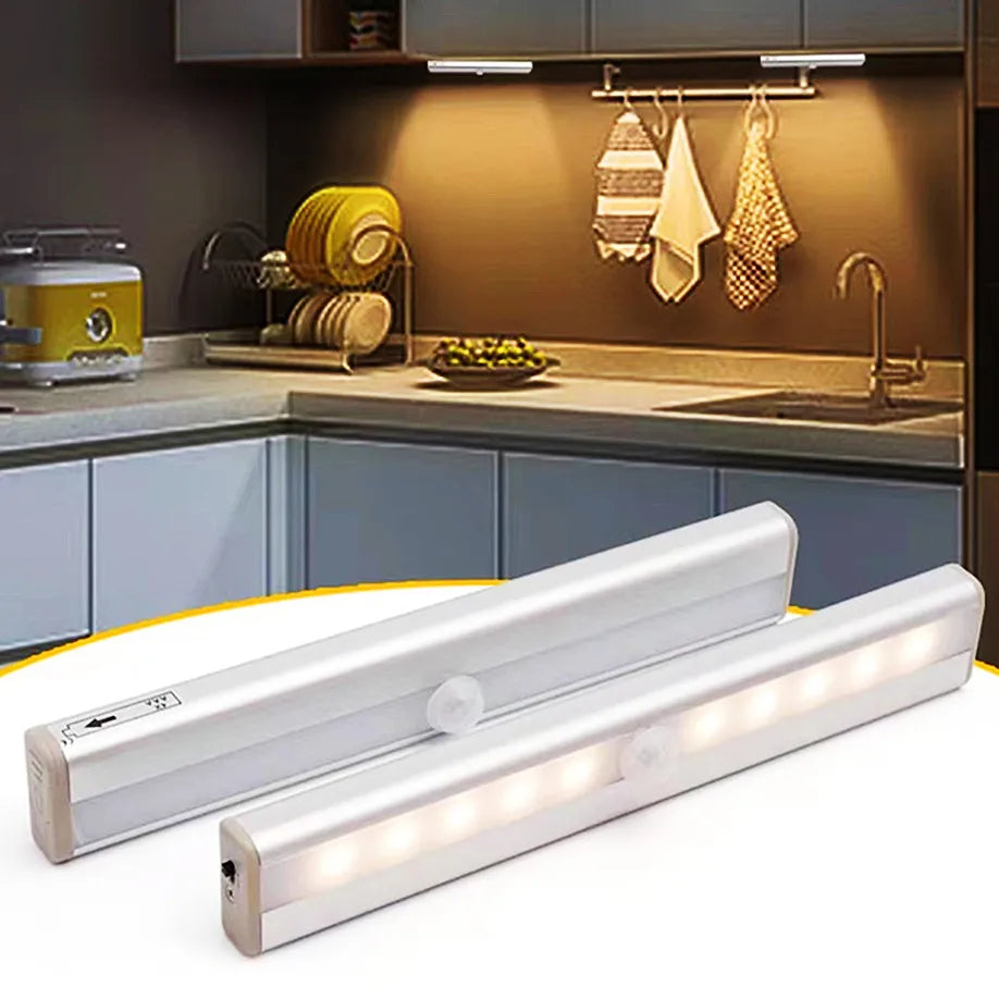 Motion Sensor LED Under-Cabinet Light Bar – Wireless, Battery Powered, 6 or 10 LED
