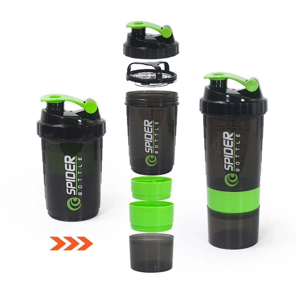 3-in-1 Protein Shaker Bottle – Leak-Proof Gym Shaker with Powder & Pill Container (600ml)