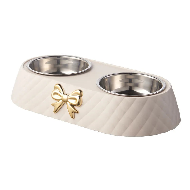 Elegant Bowknot Double Pet Bowl – Stainless Steel Food & Water Feeder