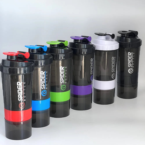 3-in-1 Protein Shaker Bottle – Leak-Proof Gym Shaker with Powder & Pill Container (600ml)