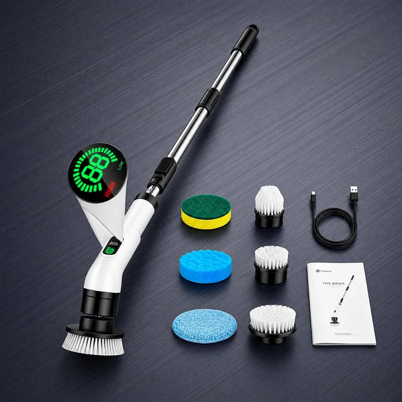 Electric Spin Scrubber – AI Chip & LED Smart Display, 7-in-1 Cordless Cleaning Brush